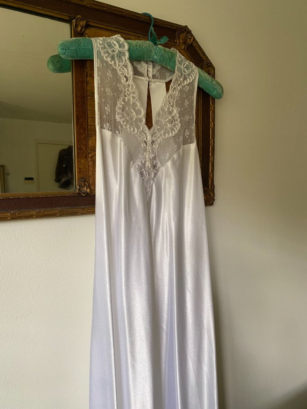 VTG 1990s White Satin Lace Maxi Slip Romantic Boho Glam XL Bride Wedding